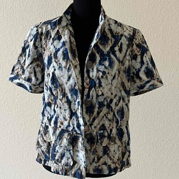 Women's Chico's  multi-color short sleeve cotton jacket Sz 0 - Picture 1 of 8